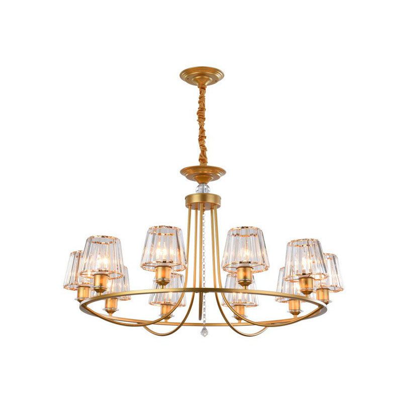 Postmodern Circle Chandelier Lighting Metal Living Room Ceiling Light with Tapered Crystal Shade