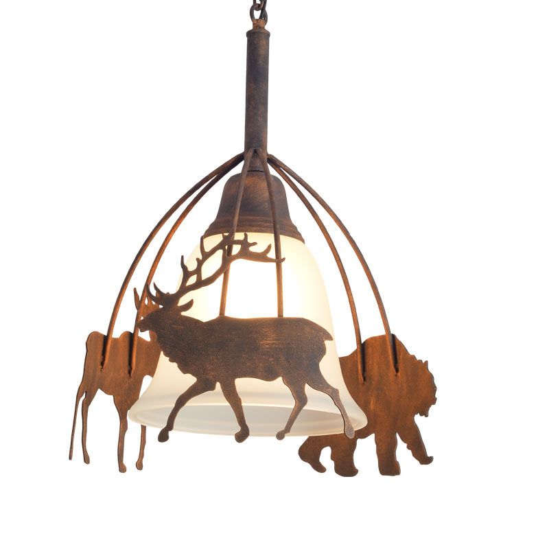 Rost 1 hungehörige leichte Landschaft gefrostete Glasglocke Hanging Lampe für Restaurant mit Hirsch
