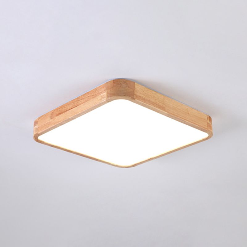 Simple Square Flush Mount Light Single Light Wood LED Ceiling Light