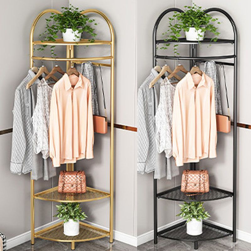 Glam Hall Stand Metal Gold and Black Shelving Included Free Standing Coat Rack