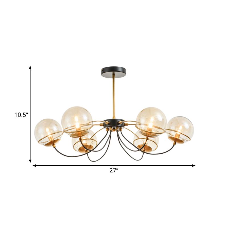 Black-Gold Ball Chandelier Light Fixture Vintage 6-Head Clear Glass Pendant Lighting, Warm/White Light