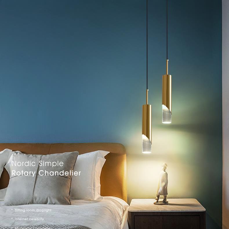 Modern Simplicity Cylindrical LED Hanging Lamp Electroplate Metal Pendant Light with Acrylic Shade