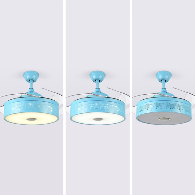 Drum Shaped Music Hanging Fan Lamp Macaron Metal Child Room LED Semi Flush Light