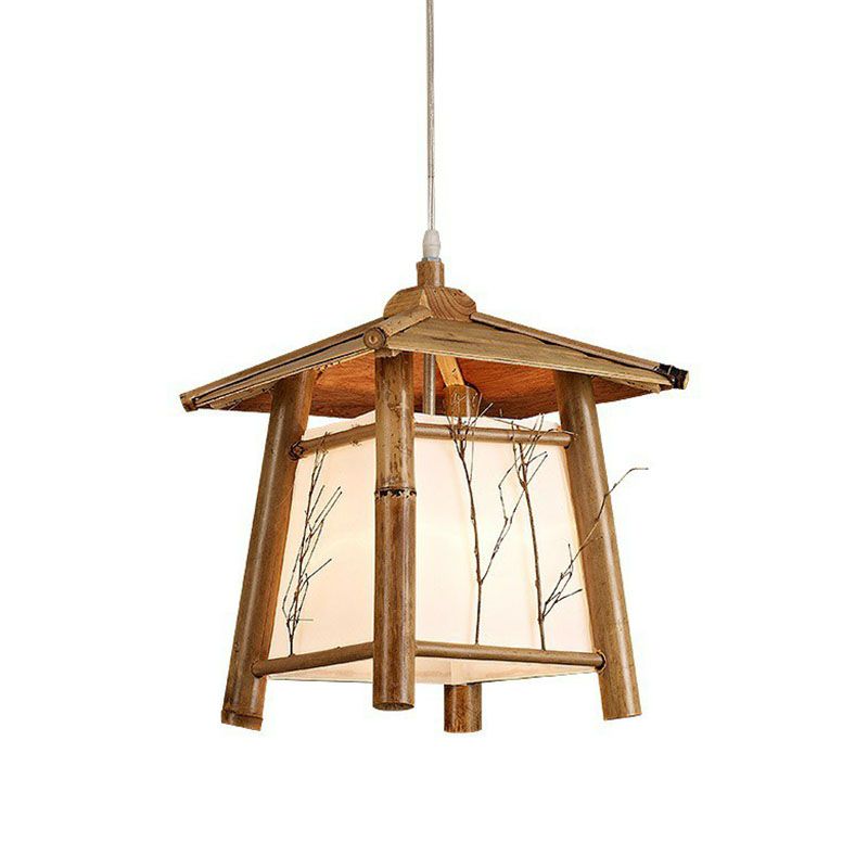 Pavilion Sushi House Ceiling Lamp Bamboo 1-Light Japanese Pendant Light Fixture in Wood