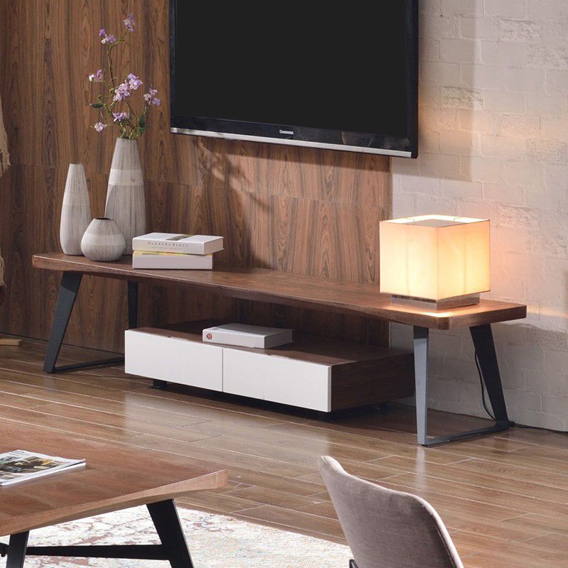 15.75"H TV Stand Industrial Style Brown Solid Wood TV Console for Living Room