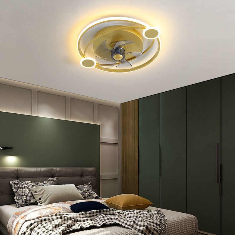 19.5" Wide Metal Orbit Semi Flush Light Postmodern Gold 5-Blade LED Ceiling Fan Lamp with Remote