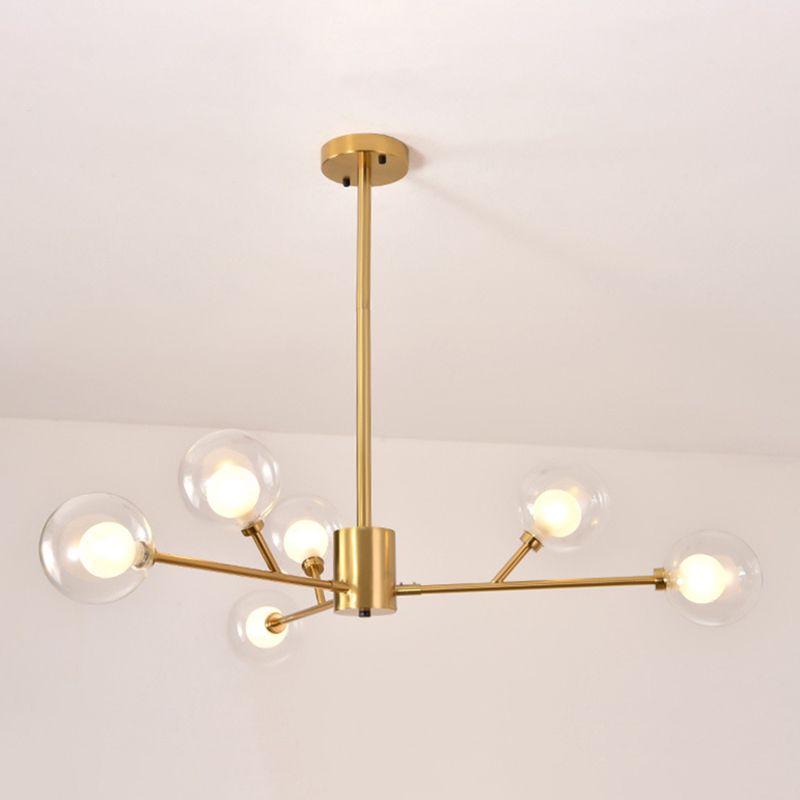 Transparent Glass Orb Branch-shaped Chandelier Contemporary Simplicity Style Lighting Fixture in Electroplated Gold