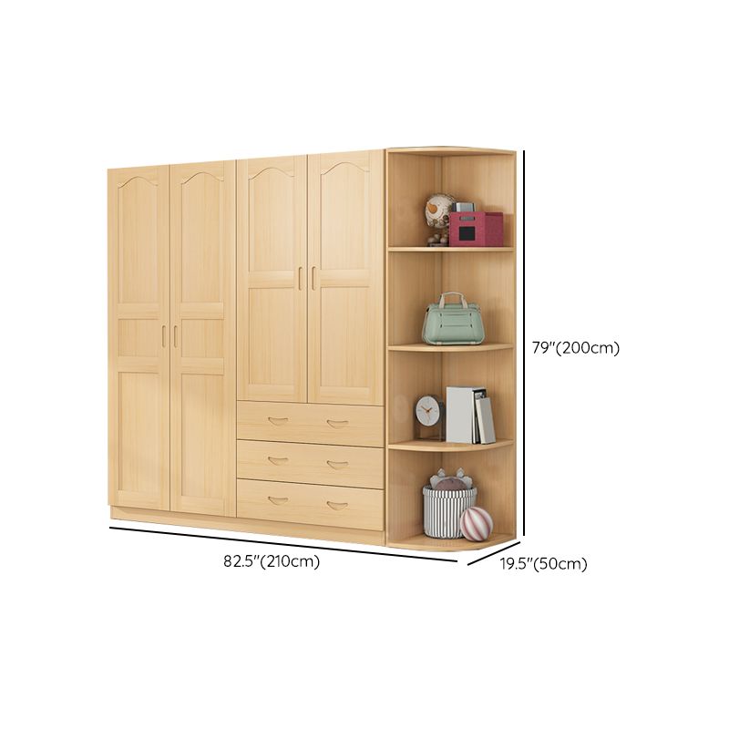 Solid Wood Kid's Wardrobe Country Light Wood Armoire Closet with Adjustable Shelves