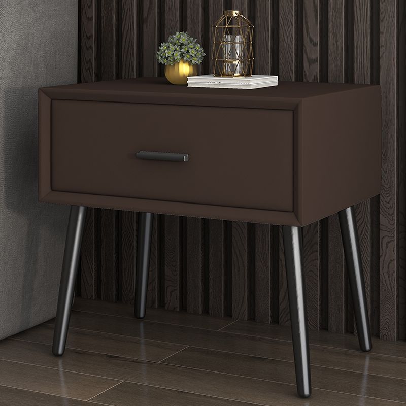 Faux Leather Modern Bed Nightstand Drawer Storage Solid Wood Night Table with Legs