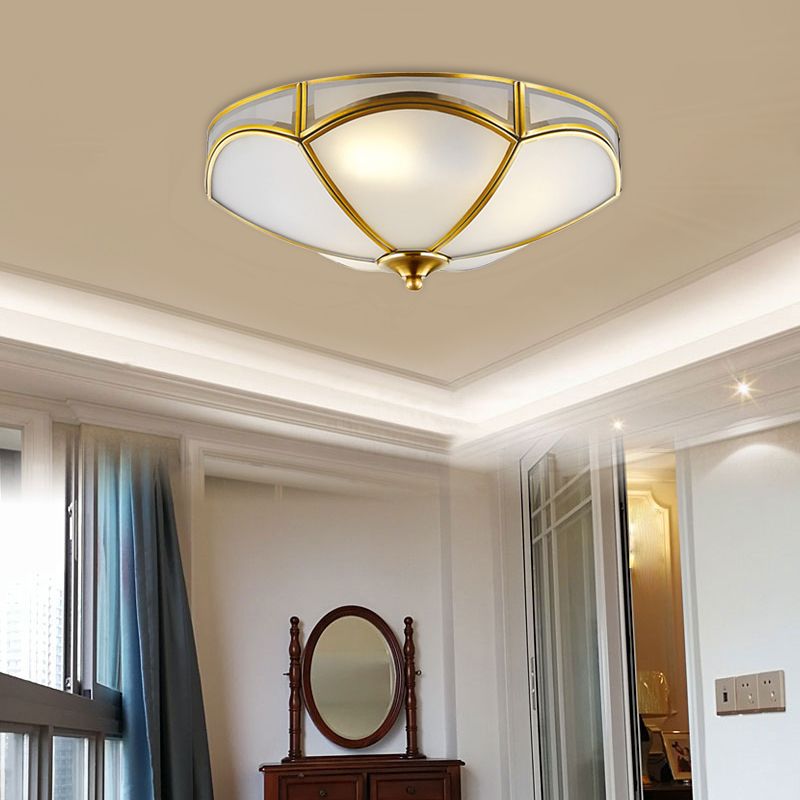 Frosted White Glass Brass Ceiling Flush Scallop 3 Heads Colonialist Flush Mount Lamp for Hallway