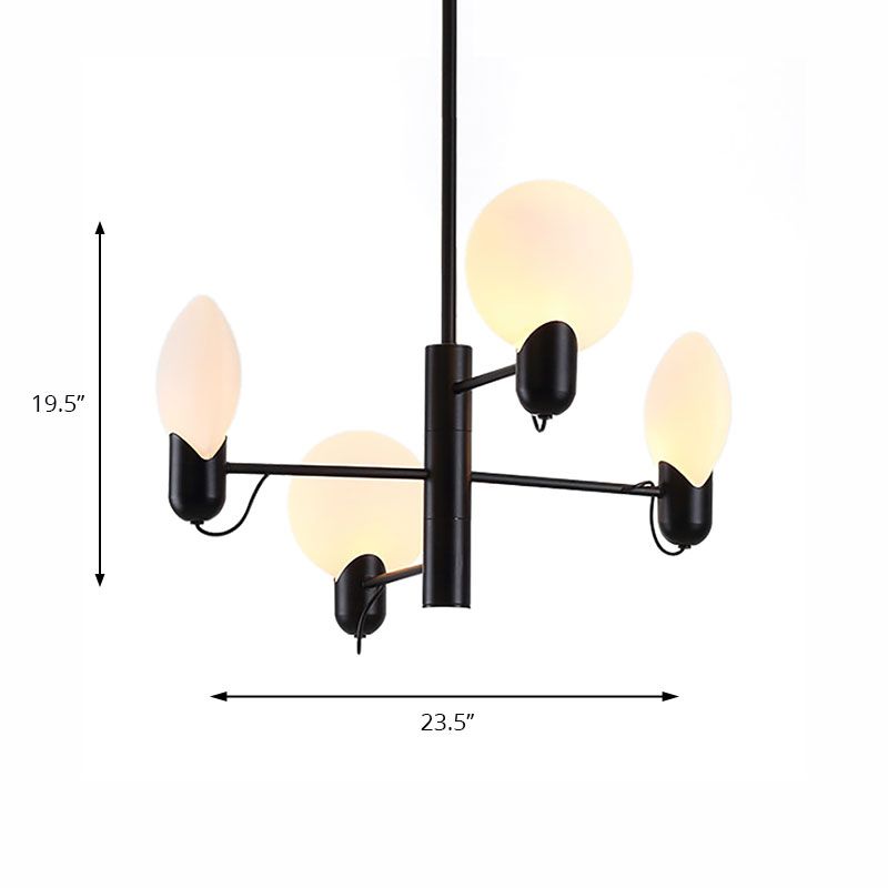 Adjustable 4-Light Round Chandelier Post Modern Glass Shade Hanging Light Fixture in Black/Gold