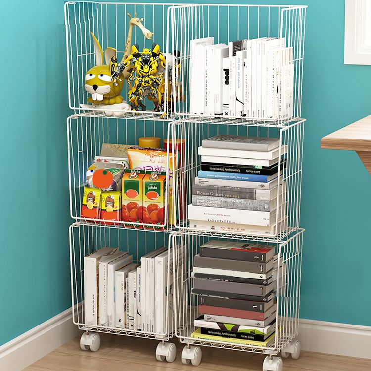 Black and White Industrial Bookshelf Iron Bookshelf with Caster Wheels