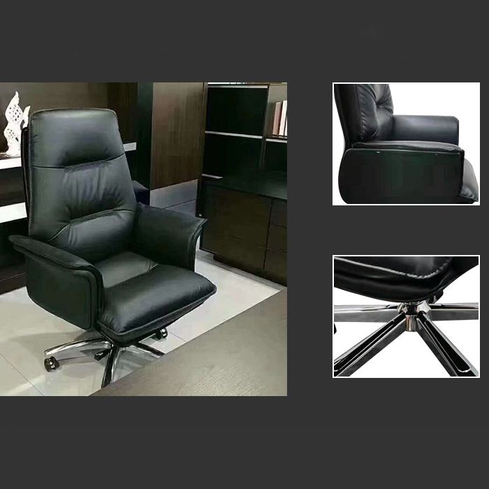 Contemporary Office Chair Ergonomic Wheels Black Leather Executive Chair