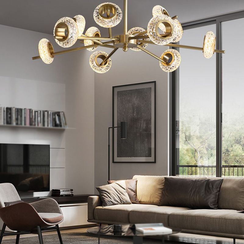 Geometric Gold Chandelier Postmodern Brass Chandelier Pendant with Crystal for Bedroom