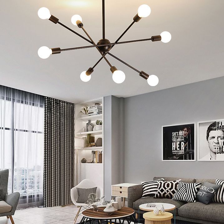 Industrial Exposed Bulb Chandelier Lamp Metal Suspension Pendant Light for Living Room