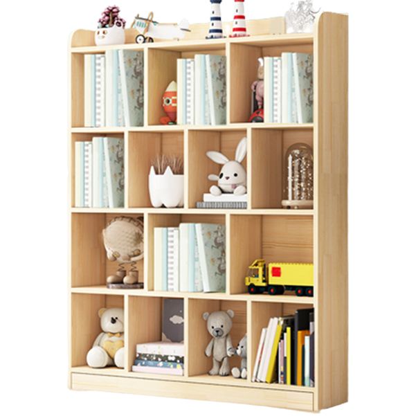 Contemporary Closed Back Book Shelf Wood Cubby Storage Bookcase in Pine