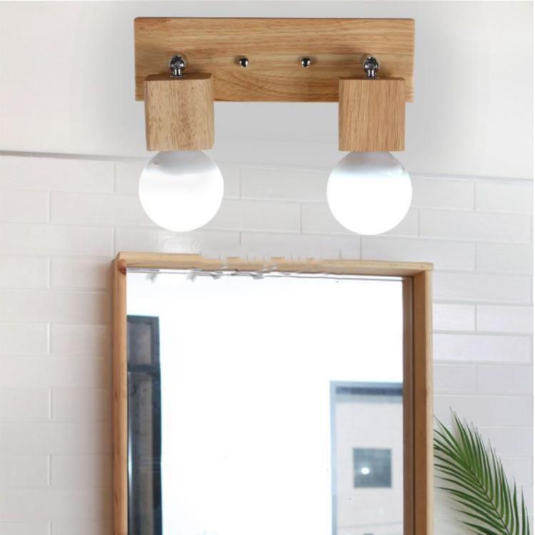 Contemporary Geometric Wall Mounted Vanity Lights Wood Multi Lights Mirror Lamp