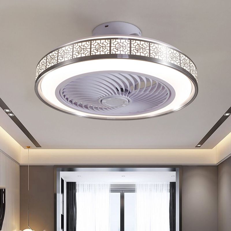 Chinese Style LED Fan Light Metal Round 20" Wide Flush Mount Light for Living Room