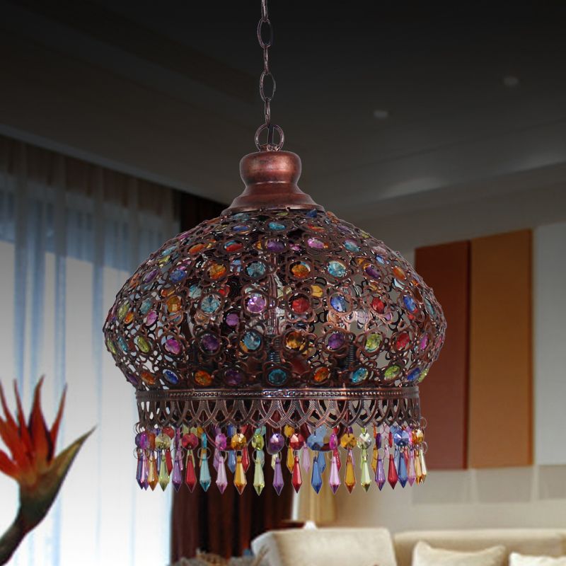 14 "/18" W metalen koepel kroonluchter lichtbarmsel decoratief 3 lichten woonkamer hangende lamp in zilver/messing/koper