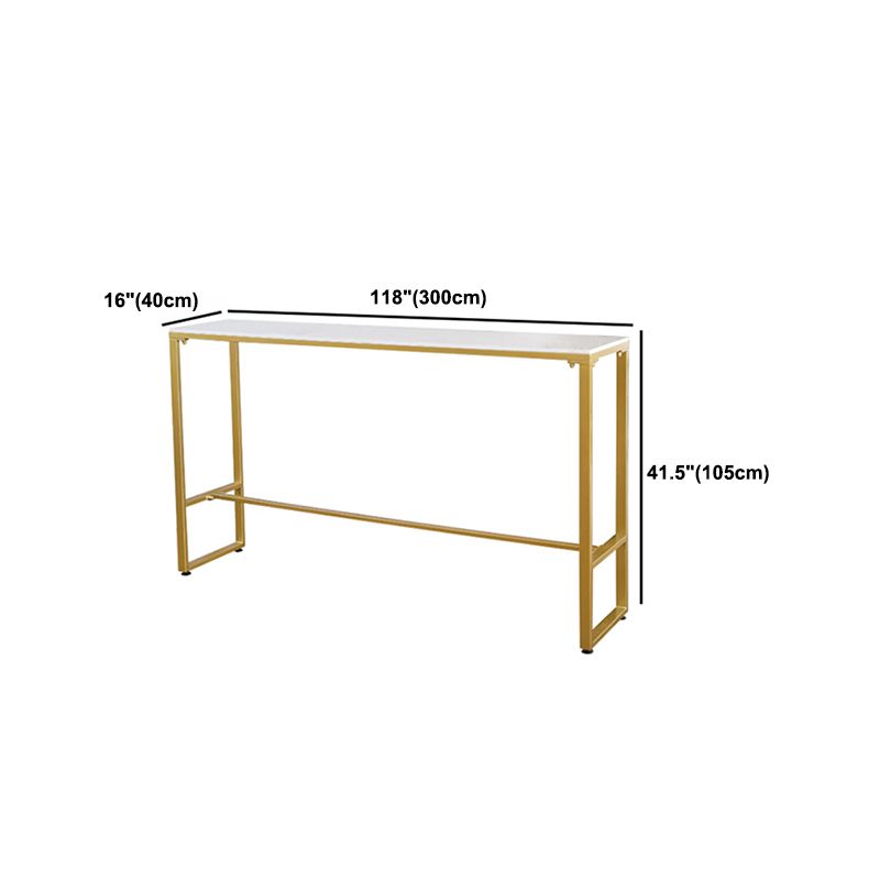 Stone Bar Dining Table Glam Rectangle Bar Table with Trestle Pedestal for Balcony Cafe