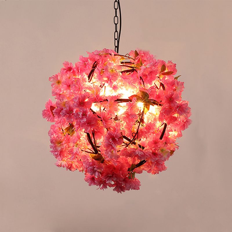 1 Bulb Flower Hanging Pendant Vintage Pink Metal LED Ceiling Hang Fixture for Restaurant