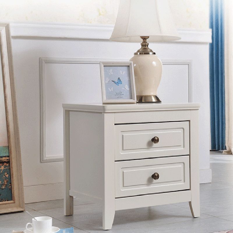 Modern Solid Wood Night Table Bedroom 2-drawer Nightstand with 4-leg