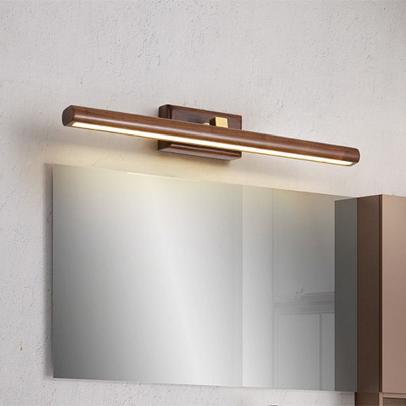 Linear Wall Light Sconce Contemporary Wood LED Bathroom Wall Lighting Fixture in Brown