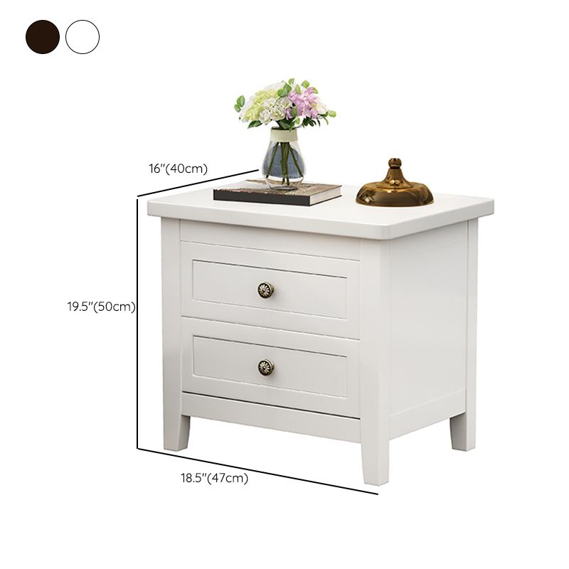 Traditional Nightstand Rubber Wood Night Table 2-drawers for Living Room