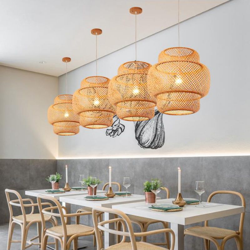 Lanterne de style chinois Light Light Bamboo 1 Restaurant léger pendant suspension en beige beige