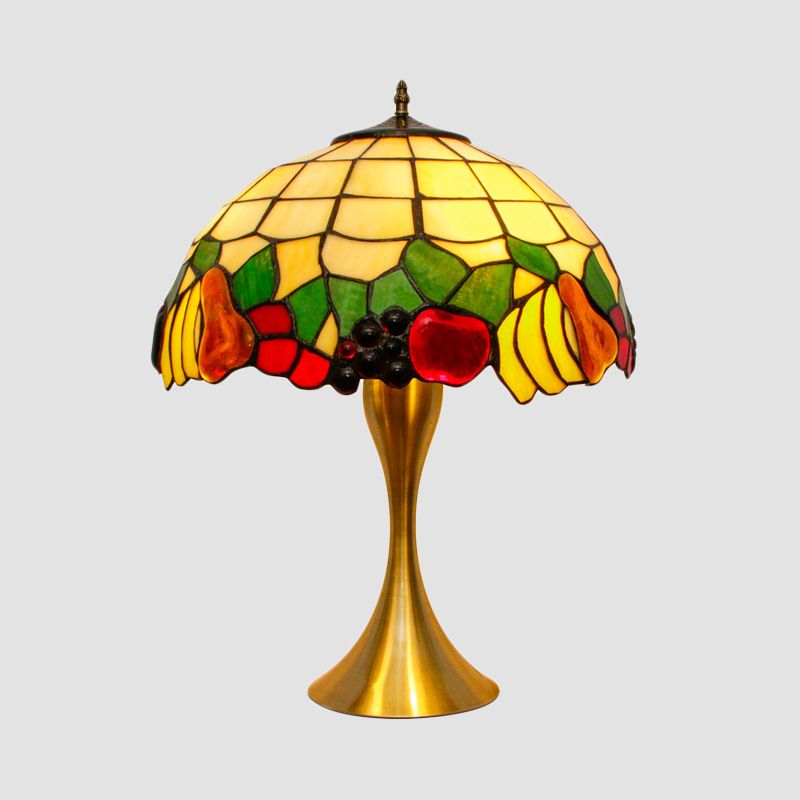 Brass Fruit Night Table Lamp Classic 1-Head Tiffany Glass Task Lighting with Pull Chains