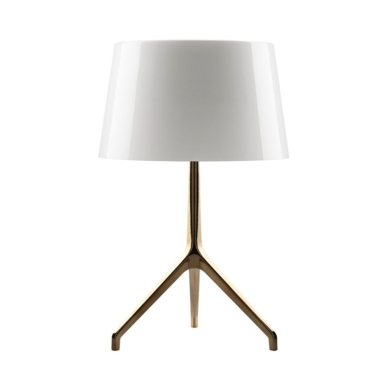 Simple Tripod Night Table Light Metal 1 Light Bedroom Nightstand Lamp in Gold with Barrel White/Black Fabric Shade