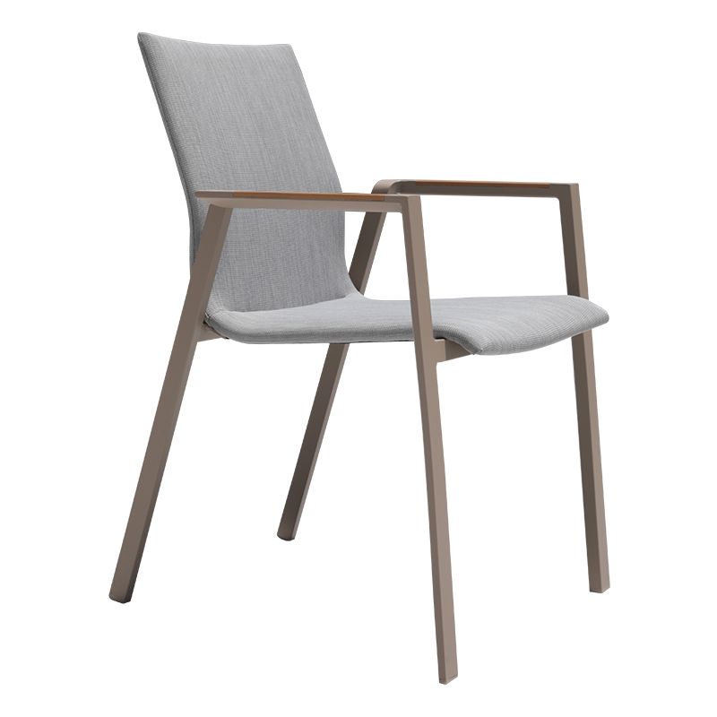 Modern Dining Armchair Fabric Gray Aluminum With Arm Outdoor Chair