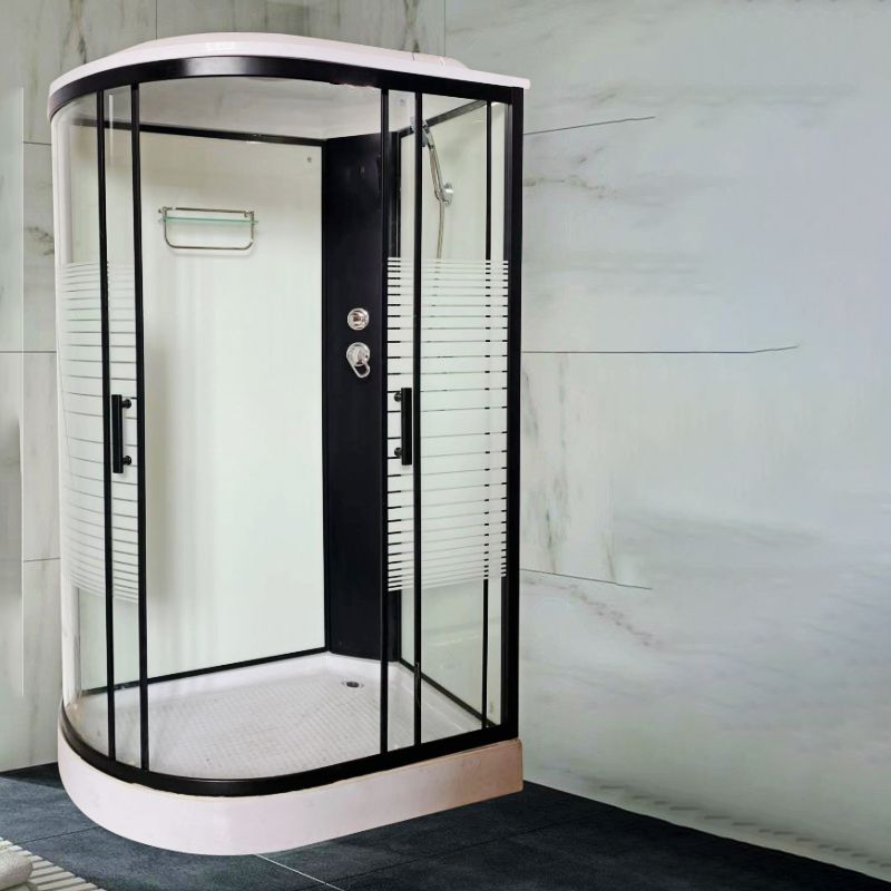 Modern Black Shower Stall Shower System Clear Glass Sliding Door Shower Enclosure