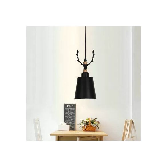 Macaron Style Bucket Hanging Light with Antlers 1 Light Metal Pendant Light for Balcony Foyer