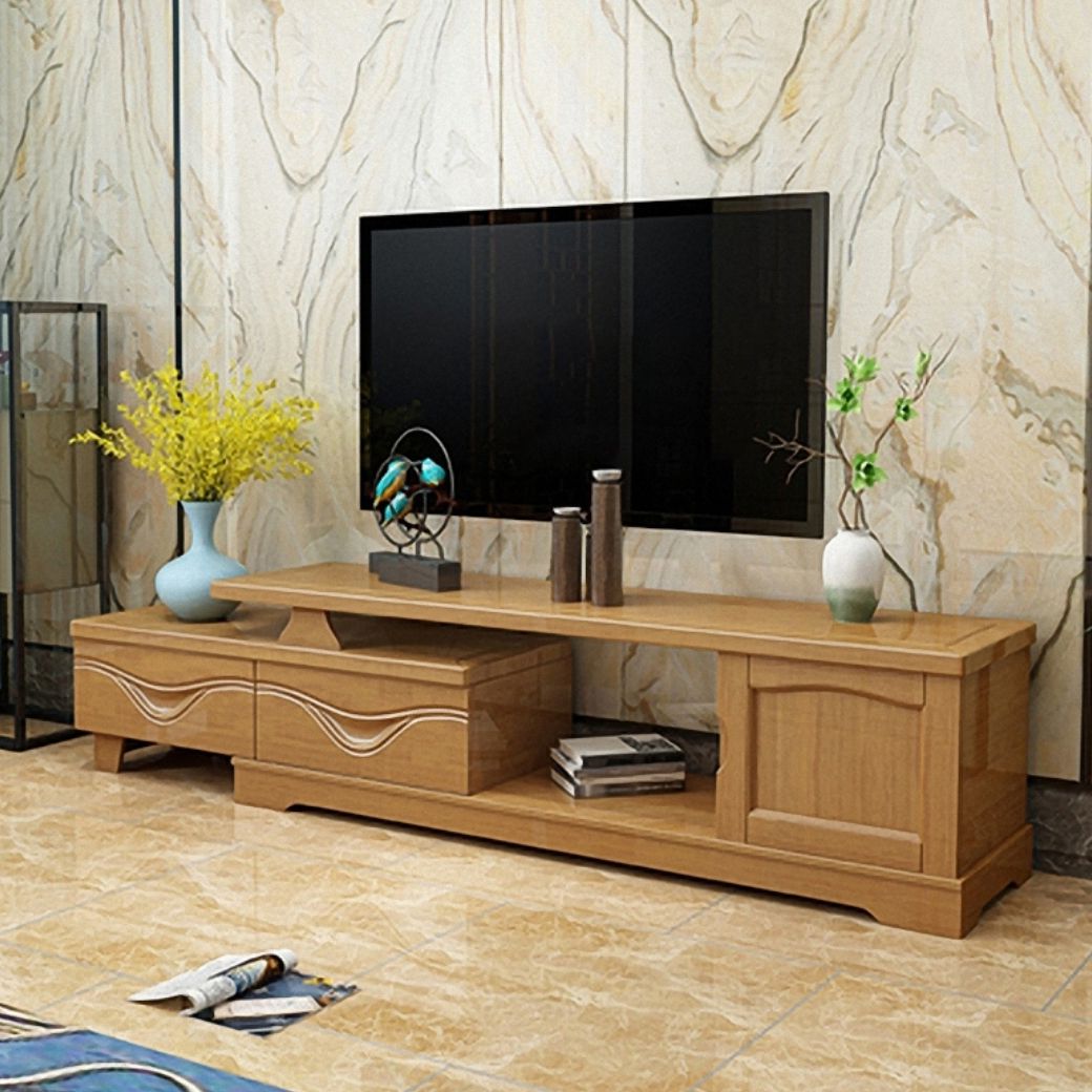 Traditional TV Media Stand with Drawers Rubberwood Media Console