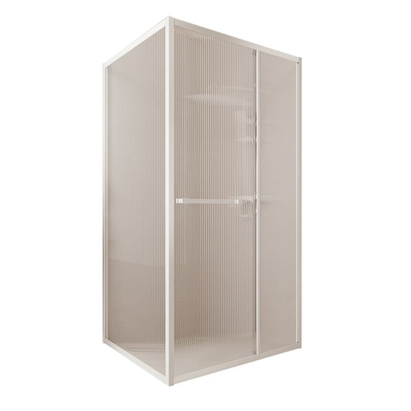 White Frame Single Sliding Shower Enclosure with Door Handle and Fixed Panel