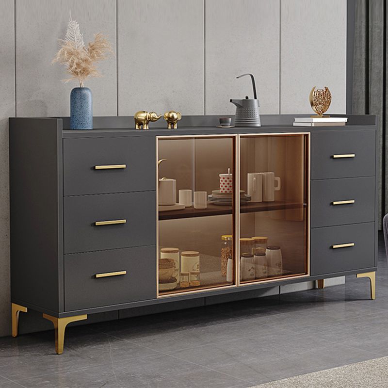 Contemporary Style Buffet Table Wood Side Board with Cabinets and Drawers