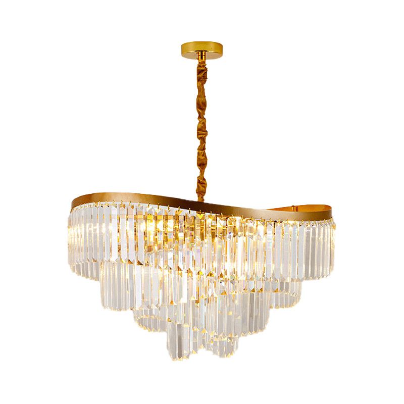 Gold Tiered LED Chandelier Light Modernism 10 Heads Beveled Glass Crystal Pendant Lighting for Living Room