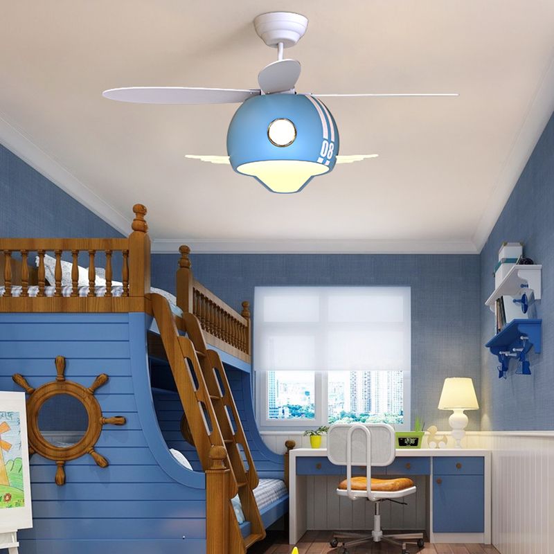 Cartoon Style Iron Ceiling Fan Lamp Helicopter Shape Ceiling Fan Light for Bedroom