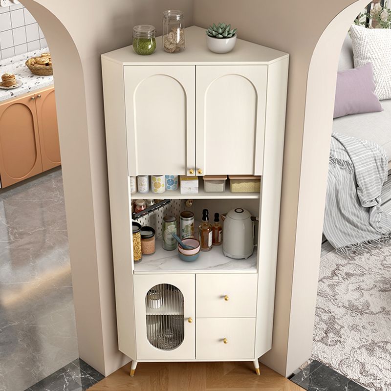 Contemporary Dining Hutch Glass Doors Faux Wood Storage Cabinet for Living Room