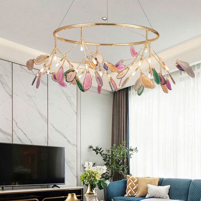 Leaf Agate Pendant lustre moderniste LED Gold Hanging Lightture pour le salon