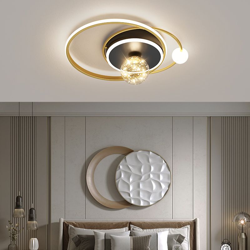 Gold LED Flush Ceiling Light Fixtures Modern Flush Mount Ceiling Fixture for Living Room