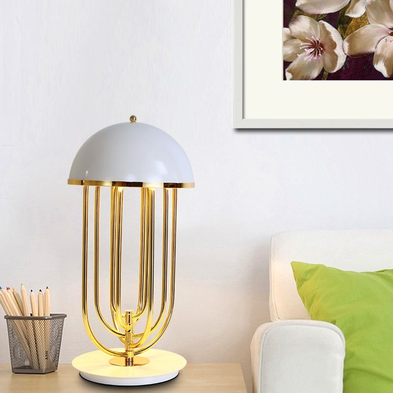 1 Head Living Room Task Lighting Modern Black/White Night Table Lamp with Dome Metal Shade