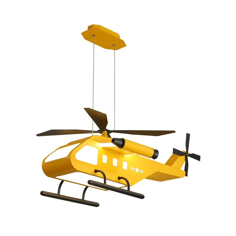 Cartoon LED Pendant Lighting with Metal Shade Yellow/Green Helicopter Hanging Lamp kit for Boys Room