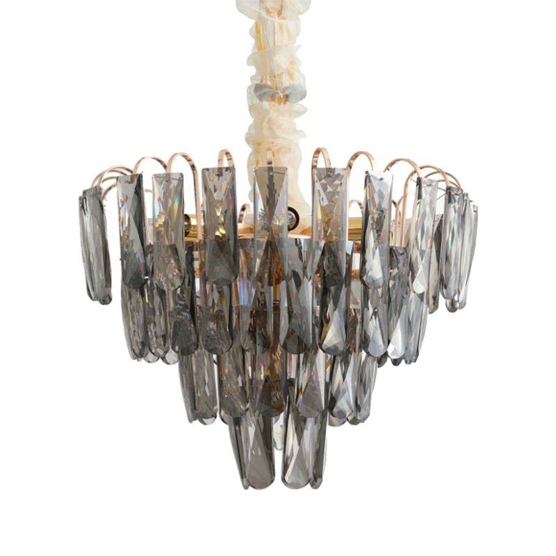 Clear/Smoke Gray Crystal Tiered Chandelier Lamp Modern 7-Light Bedroom Pendant Light Kit