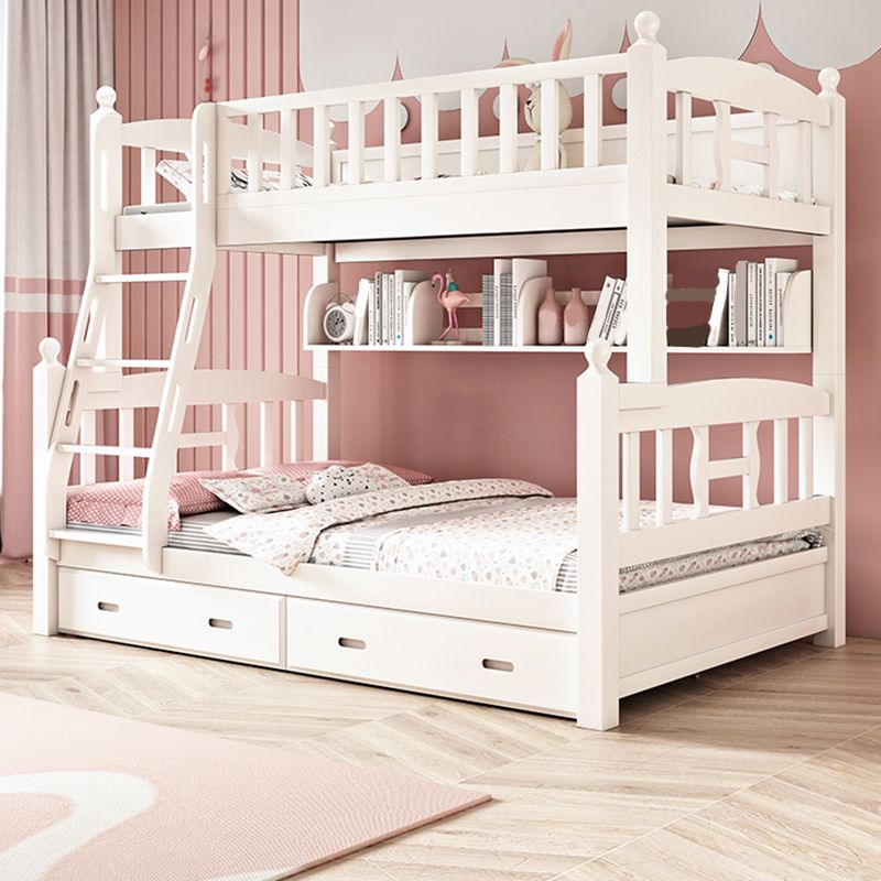 Traditional Style Kid Bed in White Solid Wood Standard Bunk Bed