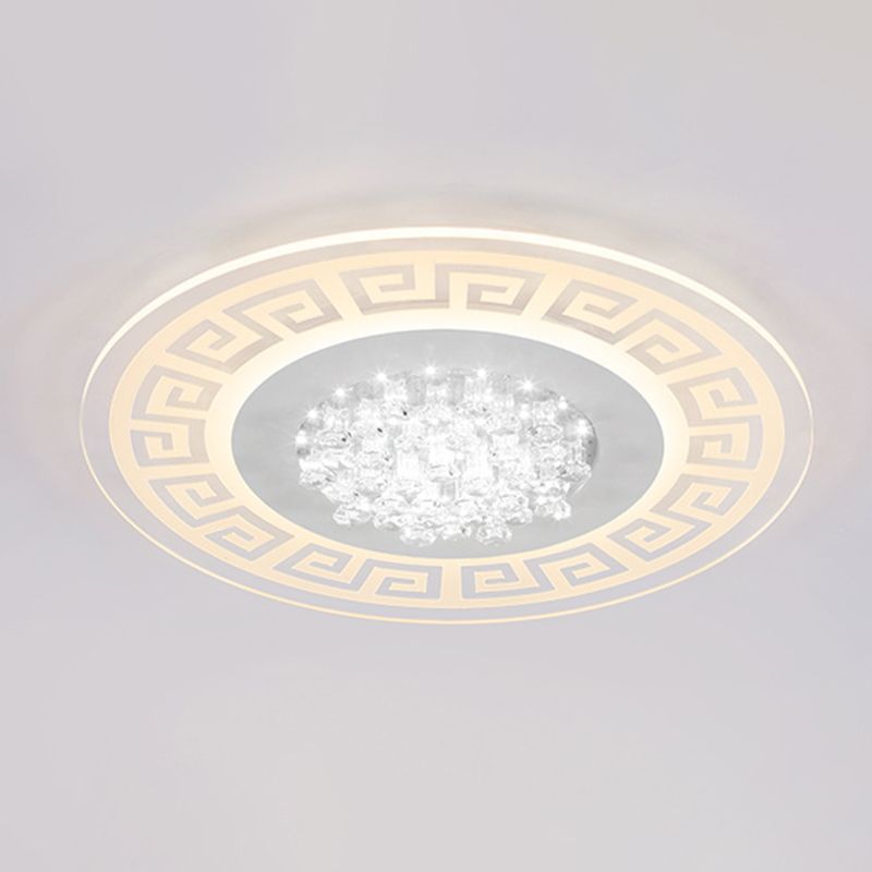 Extra-Thin Round Acrylic Flush Light Modern LED White Flush Mount Ceiling Light Fixture with Crystal Accents