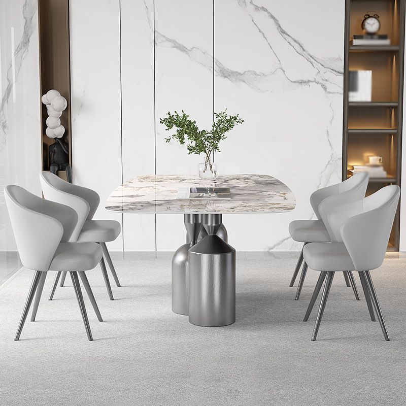 1/3/4/5/7/8 Pieces Dining Chairs Set White Rectangle Shape Sintered Stone Dining Table Set