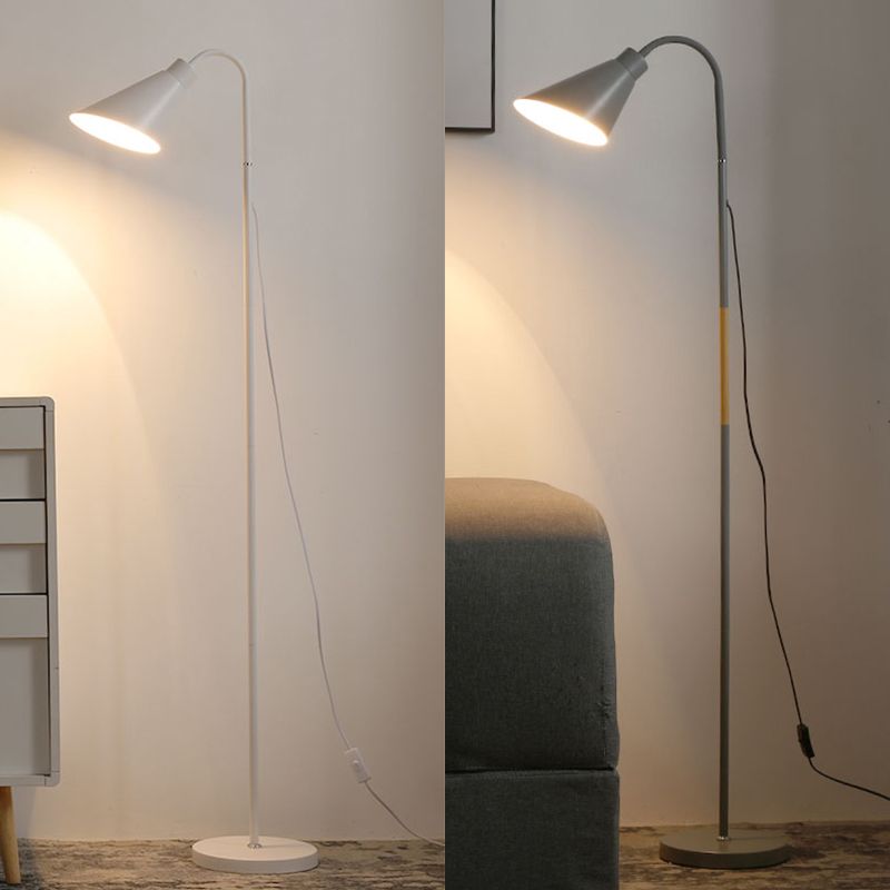 Metal Flexible Gooseneck Floor Lamp Nordic 1 Head Standing Light with Cone Shade