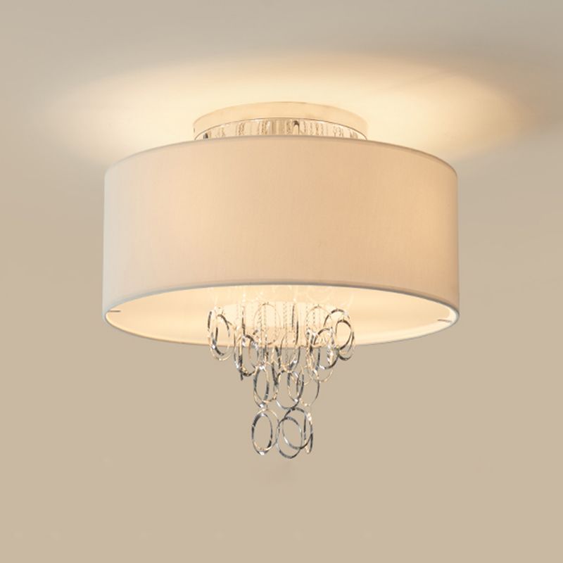 Fabric Round Flush Mount Light Modern Multi Lights Flush Mounted Light Fixture in White